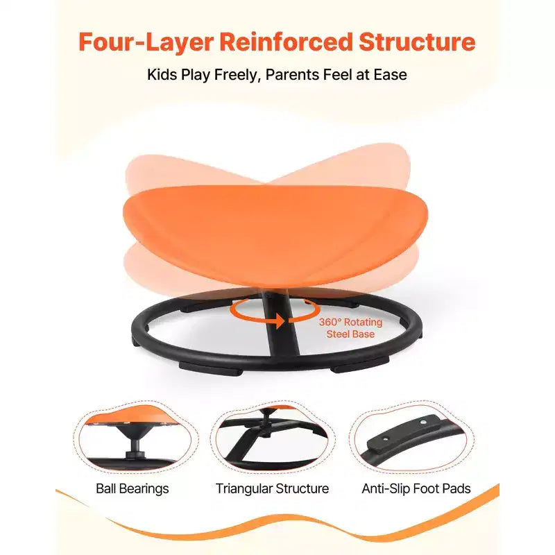 VEVOR Chaise Pivotante pour Enfants, Capacité 100 kg, Siège Jouet Sensoriel pour Enfants Autistes avec Base Métallique Antidérapante, Siège Rond Pivotant pour Tout-Petits, Orange