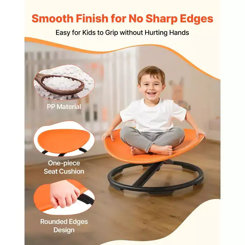 VEVOR Chaise Pivotante pour Enfants, Capacité 100 kg, Siège Jouet Sensoriel pour Enfants Autistes avec Base Métallique Antidérapante, Siège Rond Pivotant pour Tout-Petits, Orange