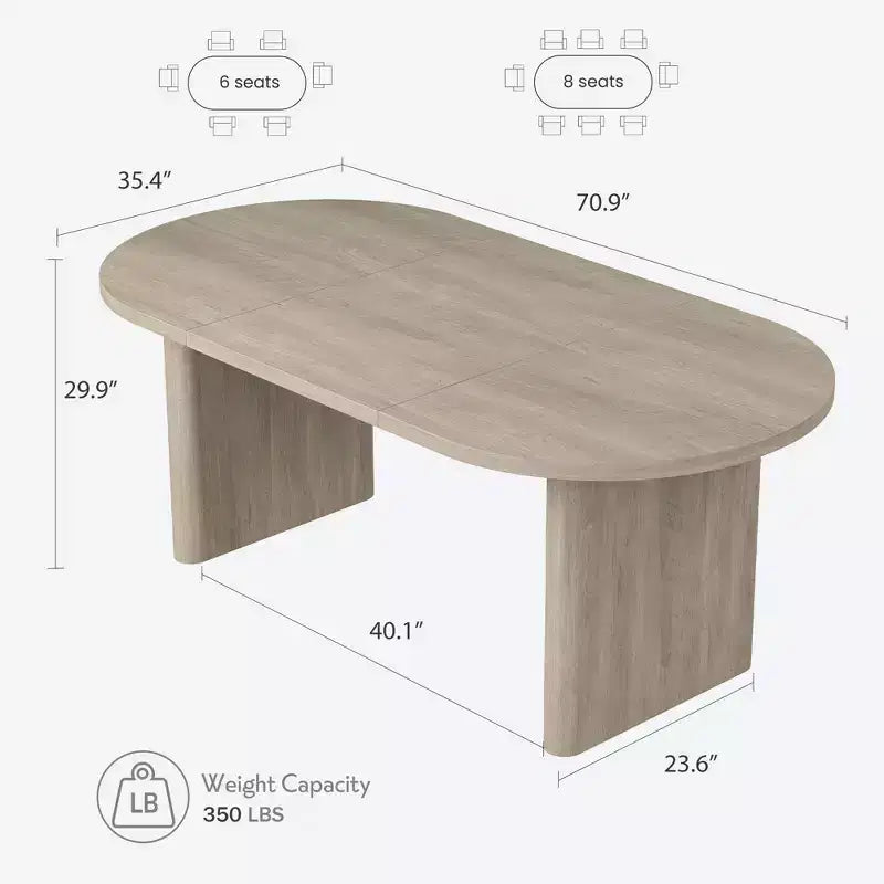 Coolmee 70.8 Table à manger ovale de style campagnard pour 6-8 personnes, table de cuisine avec base en bois épais pour appartements et repas de famille