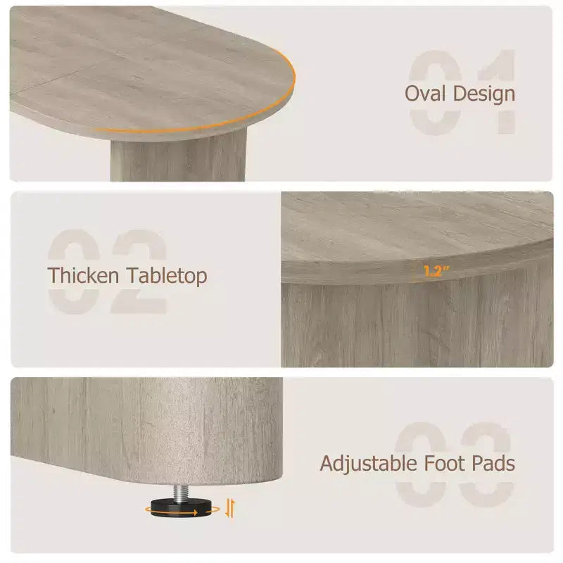 Coolmee 70.8 Table à manger ovale de style campagnard pour 6-8 personnes, table de cuisine avec base en bois épais pour appartements et repas de famille
