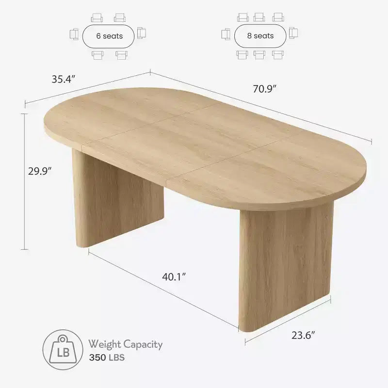 Coolmee 70.8 Table à manger ovale de style campagnard pour 6-8 personnes, table de cuisine avec base en bois épais pour appartements et repas de famille