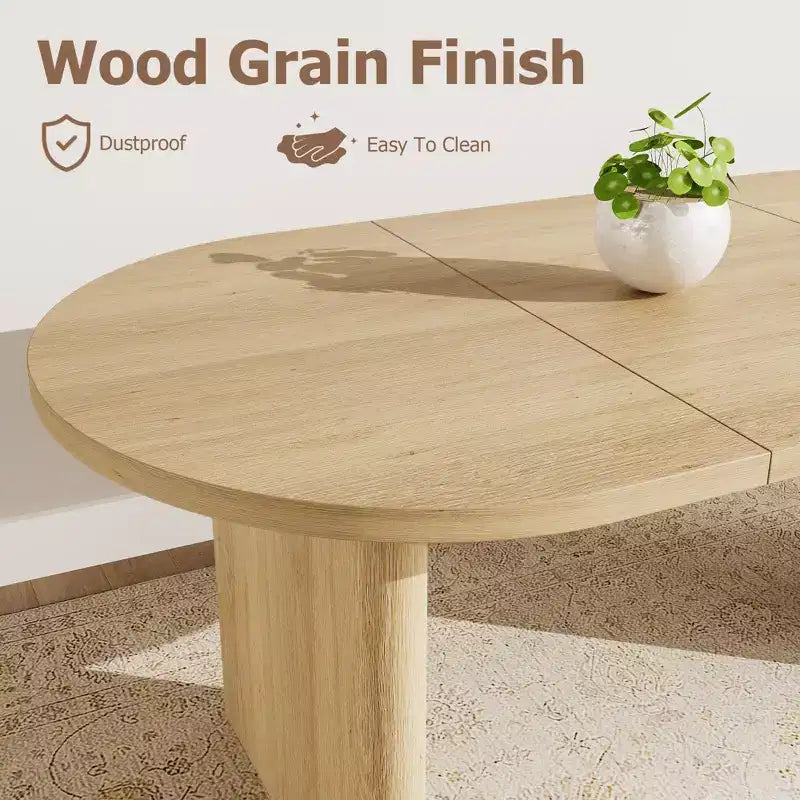 Coolmee 70.8 Table à manger ovale de style campagnard pour 6-8 personnes, table de cuisine avec base en bois épais pour appartements et repas de famille