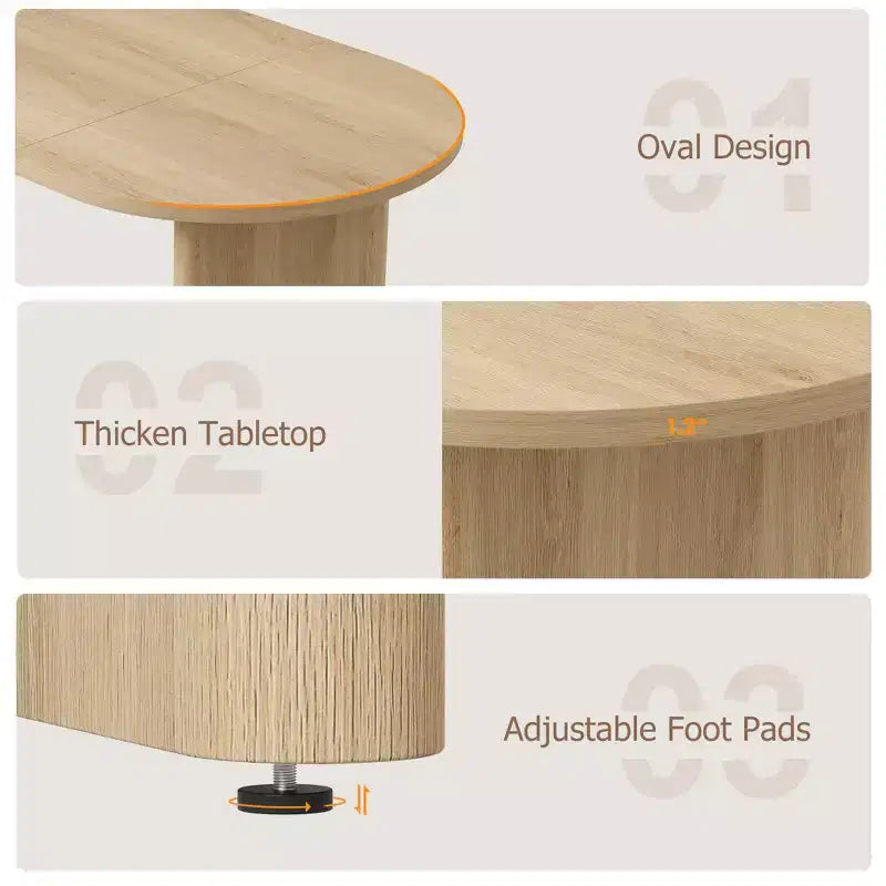 Coolmee 70.8 Table à manger ovale de style campagnard pour 6-8 personnes, table de cuisine avec base en bois épais pour appartements et repas de famille