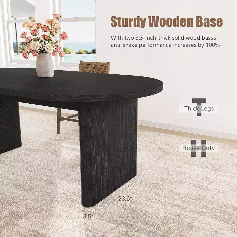 Coolmee 70.8 Table à manger ovale de style campagnard pour 6-8 personnes, table de cuisine avec base en bois épais pour appartements et repas de famille
