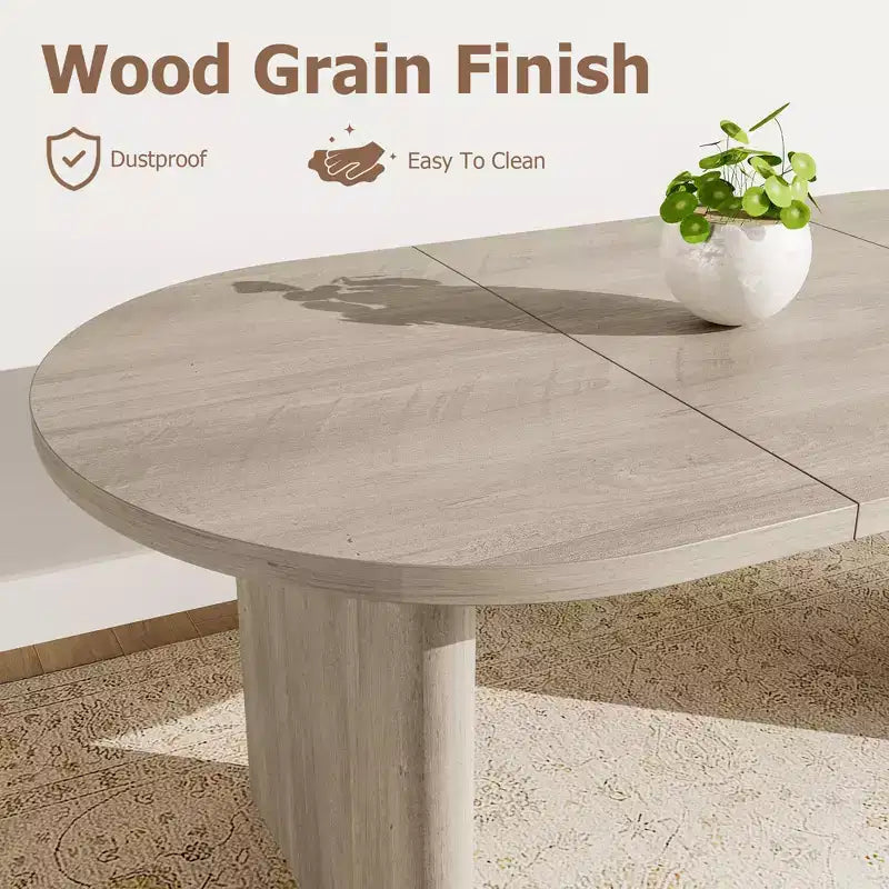 Coolmee 70.8 Table à manger ovale de style campagnard pour 6-8 personnes, table de cuisine avec base en bois épais pour appartements et repas de famille