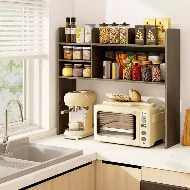 Costway Étagère de bureau à 3 niveaux avec 6 compartiments, organiseur de bureau pour ordinateur, Marron rustique/Gris/Naturel/Blanc/Beige