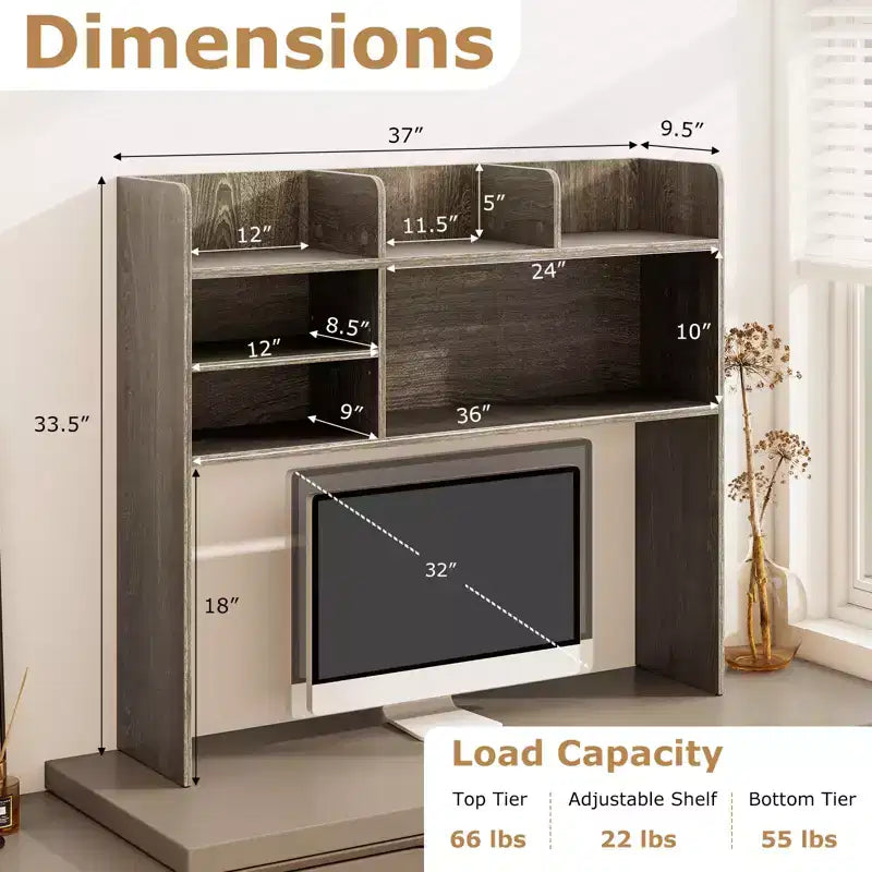 Costway Étagère de bureau à 3 niveaux avec 6 compartiments, organiseur de bureau pour ordinateur, Marron rustique/Gris/Naturel/Blanc/Beige