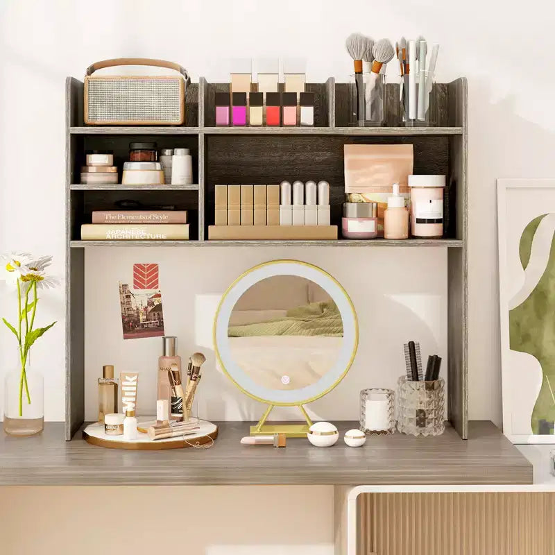 Costway Étagère de bureau à 3 niveaux avec 6 compartiments, organiseur de bureau pour ordinateur, Marron rustique/Gris/Naturel/Blanc/Beige