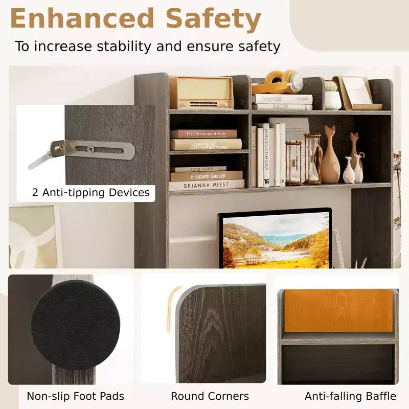 Costway Étagère de bureau à 3 niveaux avec 6 compartiments, organiseur de bureau pour ordinateur, Marron rustique/Gris/Naturel/Blanc/Beige