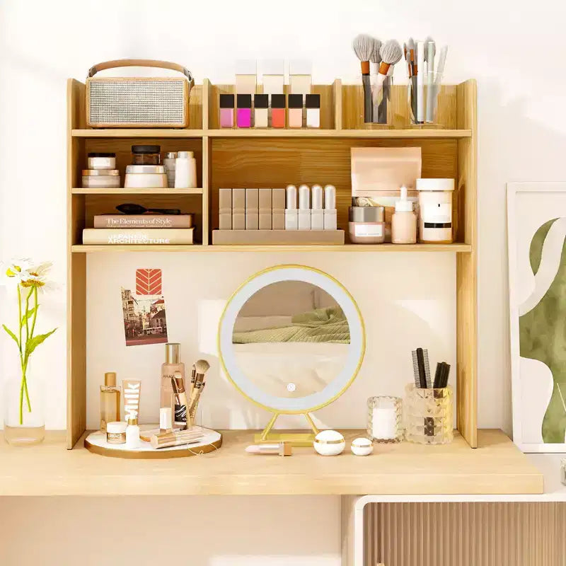 Costway Étagère de bureau à 3 niveaux avec 6 compartiments, organiseur de bureau pour ordinateur, Marron rustique/Gris/Naturel/Blanc/Beige