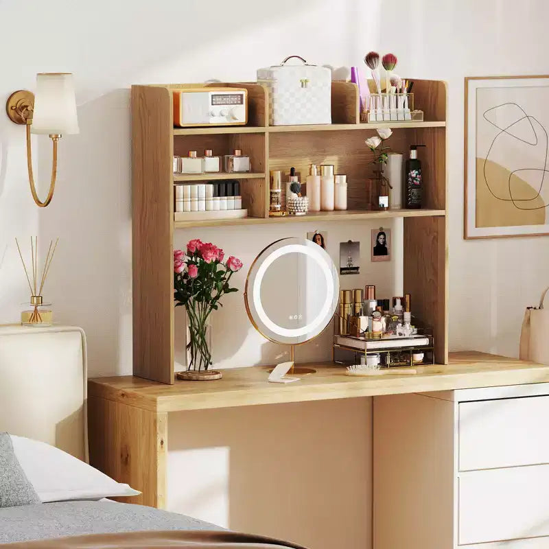 Costway Étagère de bureau à 3 niveaux avec 6 compartiments, organiseur de bureau pour ordinateur, Marron rustique/Gris/Naturel/Blanc/Beige