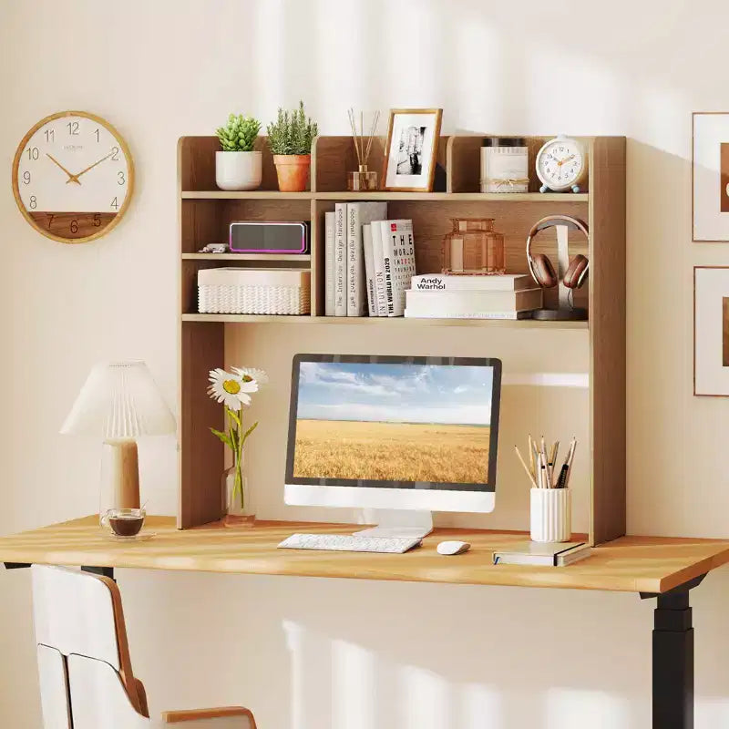 Costway Étagère de bureau à 3 niveaux avec 6 compartiments, organiseur de bureau pour ordinateur, Marron rustique/Gris/Naturel/Blanc/Beige