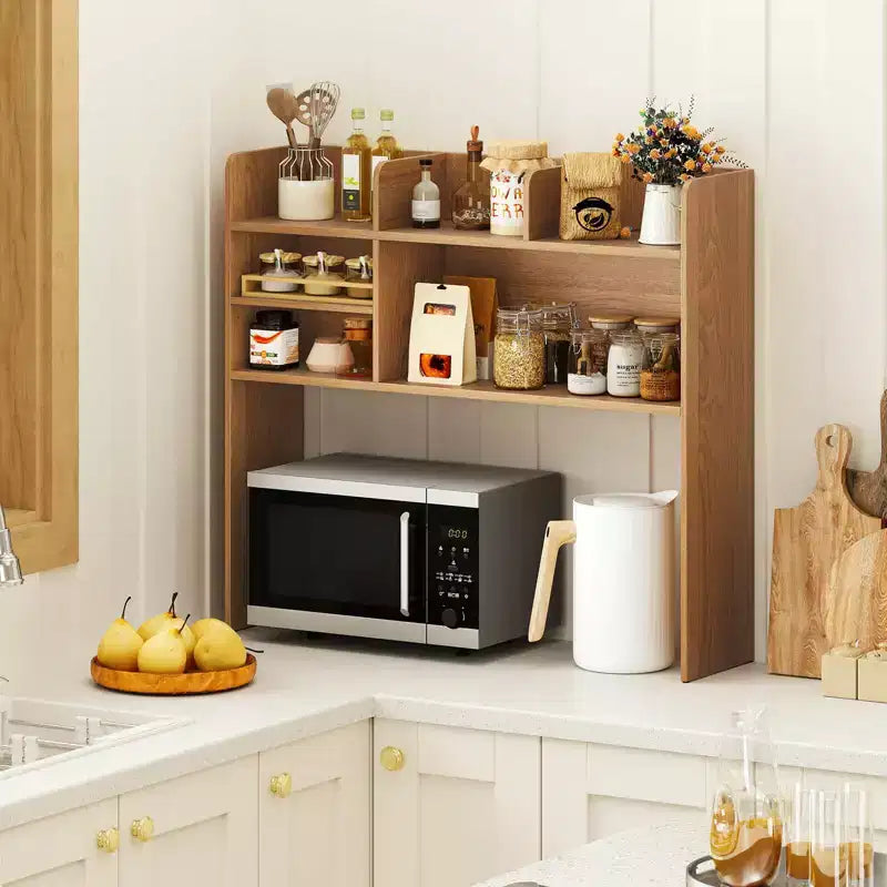 Costway Étagère de bureau à 3 niveaux avec 6 compartiments, organiseur de bureau pour ordinateur, Marron rustique/Gris/Naturel/Blanc/Beige