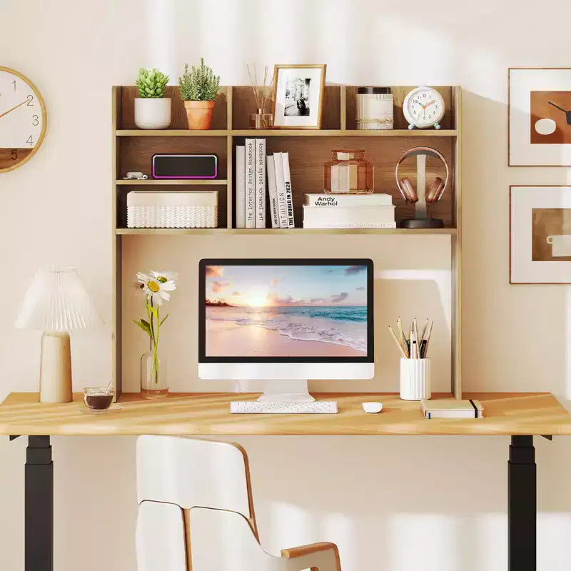 Costway Étagère de bureau à 3 niveaux avec 6 compartiments, organiseur de bureau pour ordinateur, Marron rustique/Gris/Naturel/Blanc/Beige