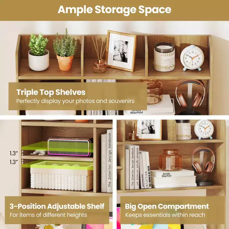 Costway Étagère de bureau à 3 niveaux avec 6 compartiments, organiseur de bureau pour ordinateur, Marron rustique/Gris/Naturel/Blanc/Beige
