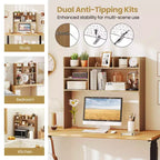 Costway Étagère de bureau à 3 niveaux avec 6 compartiments, organiseur de bureau pour ordinateur, Marron rustique/Gris/Naturel/Blanc/Beige
