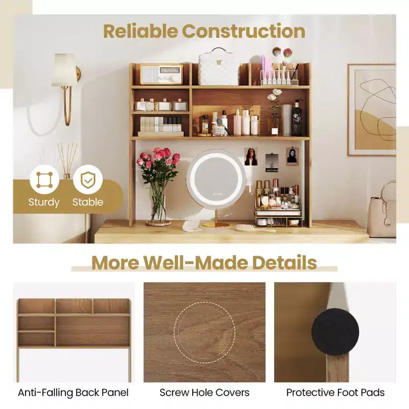 Costway Étagère de bureau à 3 niveaux avec 6 compartiments, organiseur de bureau pour ordinateur, Marron rustique/Gris/Naturel/Blanc/Beige
