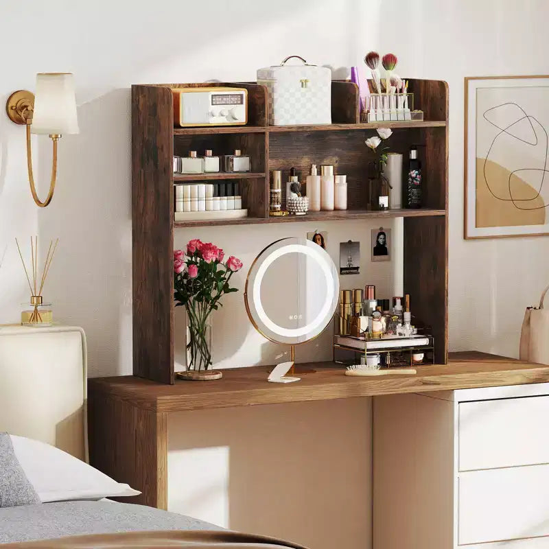 Costway Étagère de bureau à 3 niveaux avec 6 compartiments, organiseur de bureau pour ordinateur, Marron rustique/Gris/Naturel/Blanc/Beige