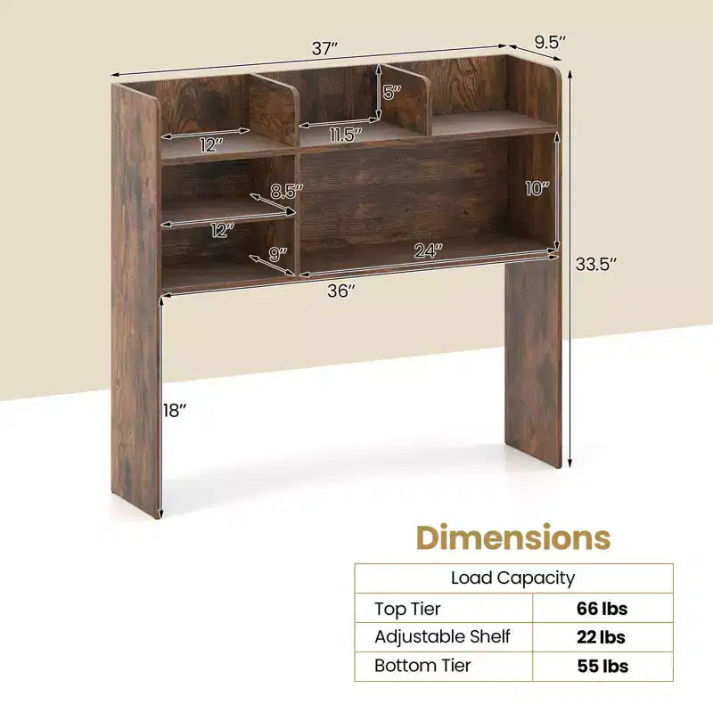 Costway Étagère de bureau à 3 niveaux avec 6 compartiments, organiseur de bureau pour ordinateur, Marron rustique/Gris/Naturel/Blanc/Beige
