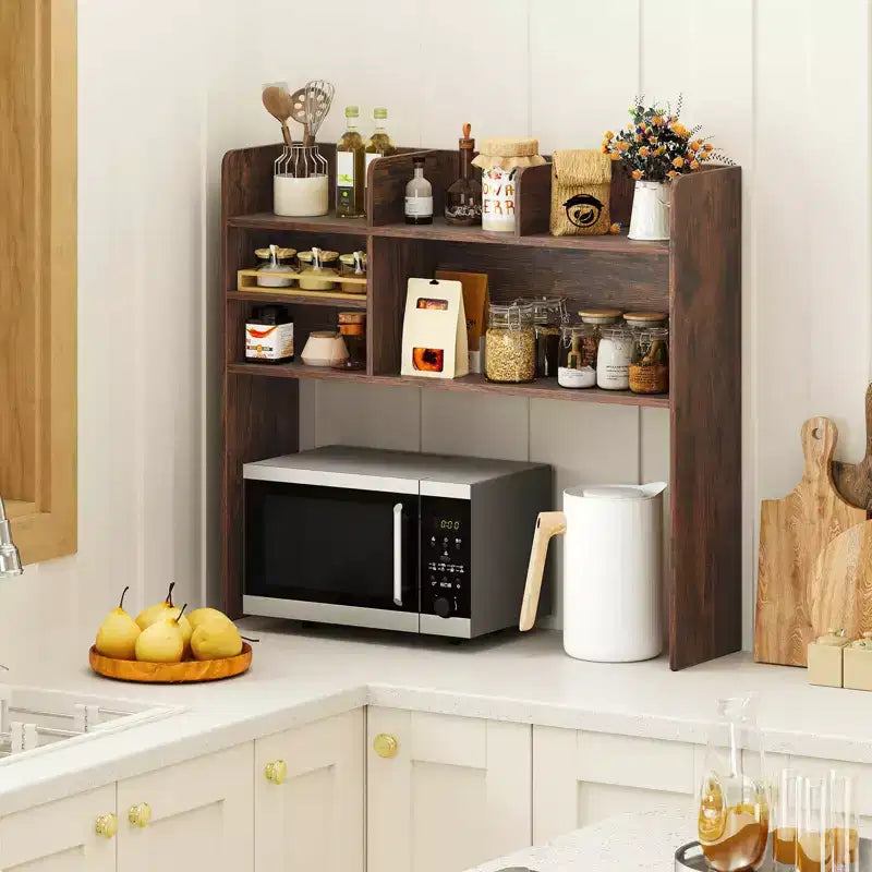 Costway Étagère de bureau à 3 niveaux avec 6 compartiments, organiseur de bureau pour ordinateur, Marron rustique/Gris/Naturel/Blanc/Beige