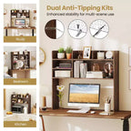 Costway Étagère de bureau à 3 niveaux avec 6 compartiments, organiseur de bureau pour ordinateur, Marron rustique/Gris/Naturel/Blanc/Beige