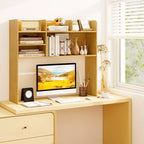 Costway Étagère de bureau à 3 niveaux avec 6 compartiments, organiseur de bureau pour ordinateur, Marron rustique/Gris/Naturel/Blanc/Beige
