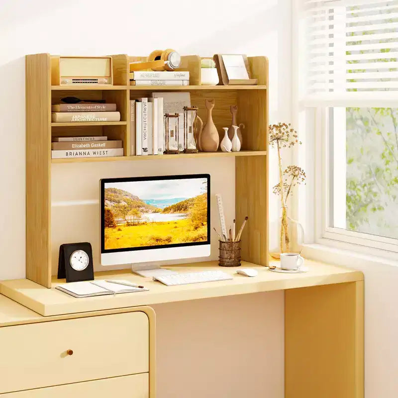 Costway Étagère de bureau à 3 niveaux avec 6 compartiments, organiseur de bureau pour ordinateur, Marron rustique/Gris/Naturel/Blanc/Beige