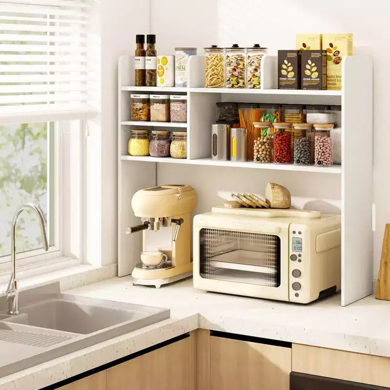 Costway Étagère de bureau à 3 niveaux avec 6 compartiments, organiseur de bureau pour ordinateur, Marron rustique/Gris/Naturel/Blanc/Beige