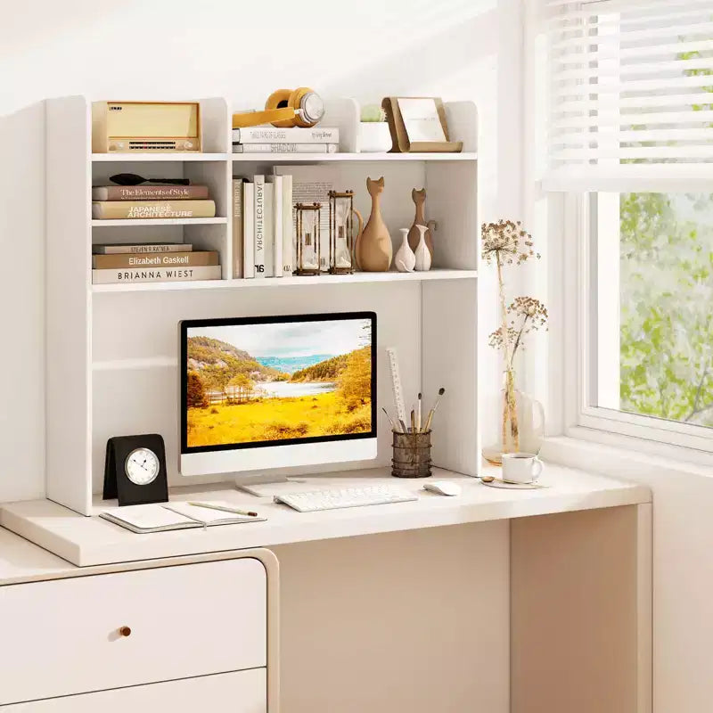 Costway Étagère de bureau à 3 niveaux avec 6 compartiments, organiseur de bureau pour ordinateur, Marron rustique/Gris/Naturel/Blanc/Beige
