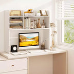 Costway Étagère de bureau à 3 niveaux avec 6 compartiments, organiseur de bureau pour ordinateur, Marron rustique/Gris/Naturel/Blanc/Beige