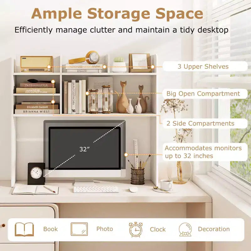 Costway Étagère de bureau à 3 niveaux avec 6 compartiments, organiseur de bureau pour ordinateur, Marron rustique/Gris/Naturel/Blanc/Beige