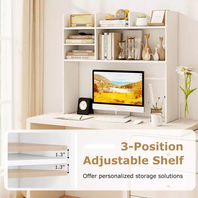 Costway Étagère de bureau à 3 niveaux avec 6 compartiments, organiseur de bureau pour ordinateur, Marron rustique/Gris/Naturel/Blanc/Beige