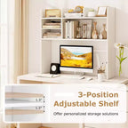 Costway Étagère de bureau à 3 niveaux avec 6 compartiments, organiseur de bureau pour ordinateur, Marron rustique/Gris/Naturel/Blanc/Beige