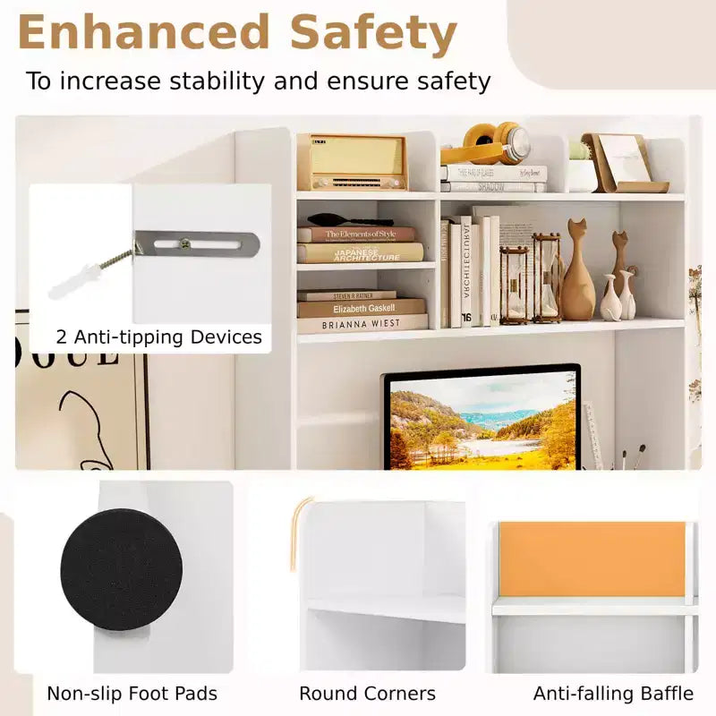 Costway Étagère de bureau à 3 niveaux avec 6 compartiments, organiseur de bureau pour ordinateur, Marron rustique/Gris/Naturel/Blanc/Beige