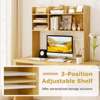 Costway Étagère de bureau à 3 niveaux avec 6 compartiments, organiseur de bureau pour ordinateur, Marron rustique/Gris/Naturel/Blanc/Beige