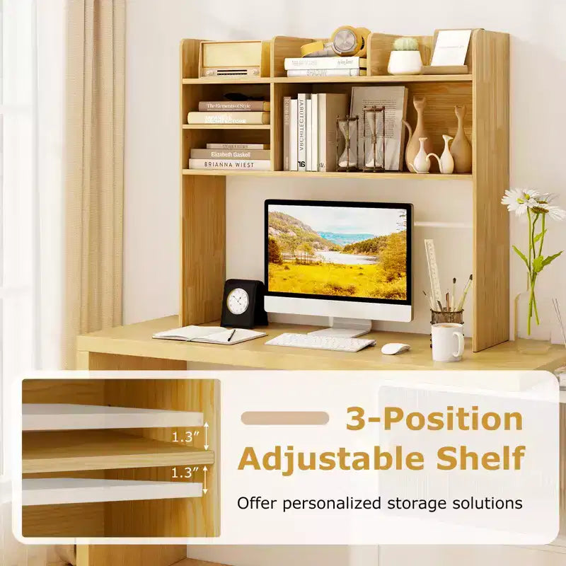 Costway Étagère de bureau à 3 niveaux avec 6 compartiments, organiseur de bureau pour ordinateur, Marron rustique/Gris/Naturel/Blanc/Beige