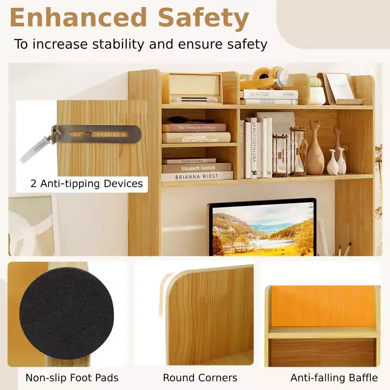 Costway Étagère de bureau à 3 niveaux avec 6 compartiments, organiseur de bureau pour ordinateur, Marron rustique/Gris/Naturel/Blanc/Beige