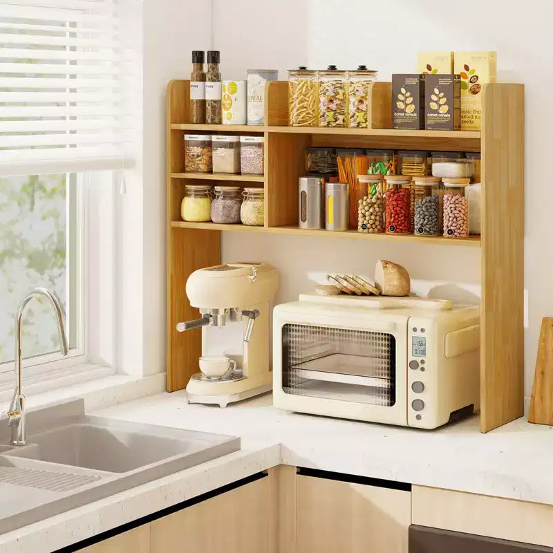 Costway Étagère de bureau à 3 niveaux avec 6 compartiments, organiseur de bureau pour ordinateur, Marron rustique/Gris/Naturel/Blanc/Beige