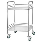 VEVOR Stainless Steel Cart, 2-Tier Rolling Lab Utility Cart with Lockable Wheels, Medical Serving Trolley Clinic Tray, Silver