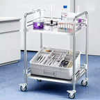 VEVOR Chariot de service en acier inoxydable, Chariot de laboratoire roulant à 2 niveaux avec roulettes verrouillables, Chariot de service médical, Argent