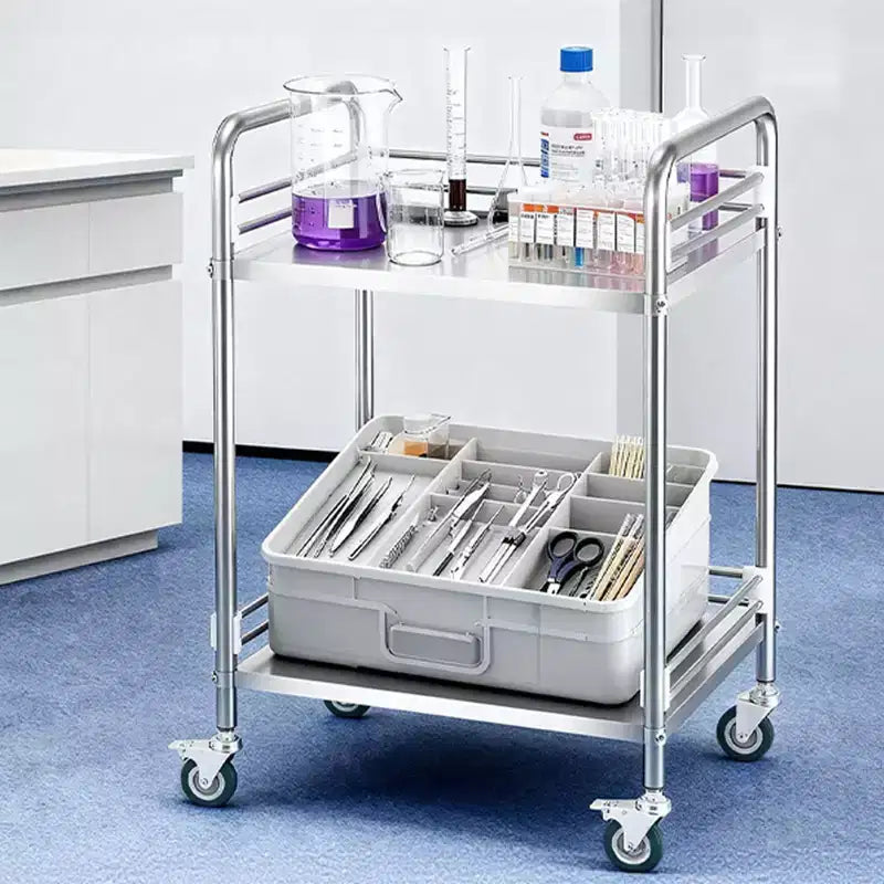 VEVOR Chariot de service en acier inoxydable, Chariot de laboratoire roulant à 2 niveaux avec roulettes verrouillables, Chariot de service médical, Argent