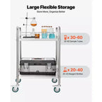 VEVOR Chariot de service en acier inoxydable, Chariot de laboratoire roulant à 2 niveaux avec roulettes verrouillables, Chariot de service médical, Argent