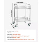 VEVOR Chariot de service en acier inoxydable, Chariot de laboratoire roulant à 2 niveaux avec roulettes verrouillables, Chariot de service médical, Argent