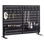 Tabletop Peg Board Display Stand with 10 Hooks & 2 Trays, No Drilling, Freestanding Portable Plastic Pegboard for Vendor Office Home Dorm Apartment