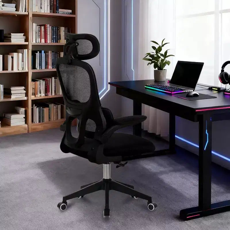Chaise de bureau ergonomique à dossier haut, chaise de bureau en maille avec soutien lombaire réglable, chaise d'ordinateur pivotante à roulettes pour bureau à domicile - Panipeachy