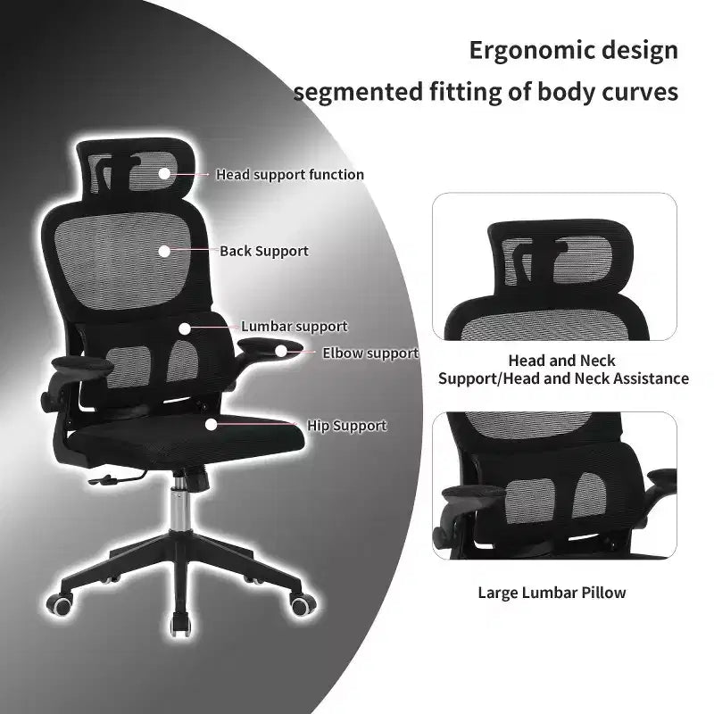 Chaise de bureau ergonomique à dossier haut, chaise de bureau en maille avec soutien lombaire réglable, chaise d'ordinateur pivotante à roulettes pour bureau à domicile - Panipeachy
