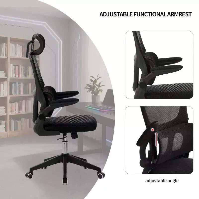 Chaise de bureau ergonomique à dossier haut, chaise de bureau en maille avec soutien lombaire réglable, chaise d'ordinateur pivotante à roulettes pour bureau à domicile - Panipeachy