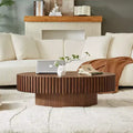 JVNOXK Modern Handcraft Drum Coffee Table Length 43.7 inch Ellipse Coffee Table for Living Room,Oval Small Coffee Table with Sturdy Pedestal
