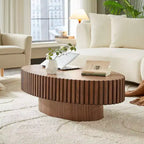 JVNOXK Table basse tambour artisanale moderne Longueur 43,7 pouces Table basse ovale pour salon, petite table basse ovale avec piédestal robuste