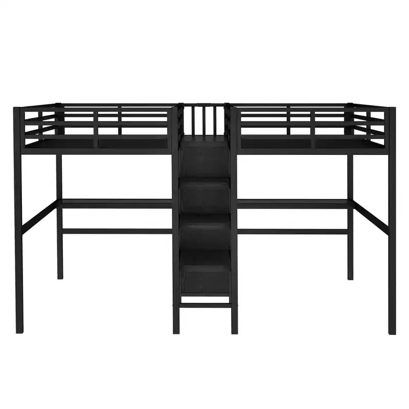Lit superposé métallique Bellemave Twin avec double bureau, prises intégrées, armoire et étagères de rangement, cadre de lit superposé gain de place